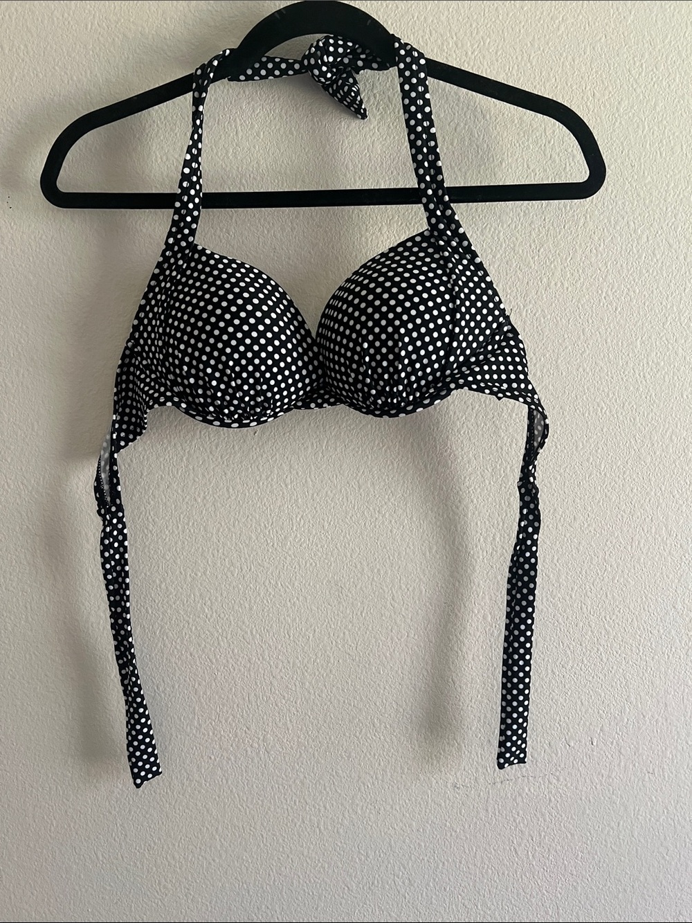 Allen B by Allen Schwartz Bikini Top Womens 8 Black White Polka Dot Halter